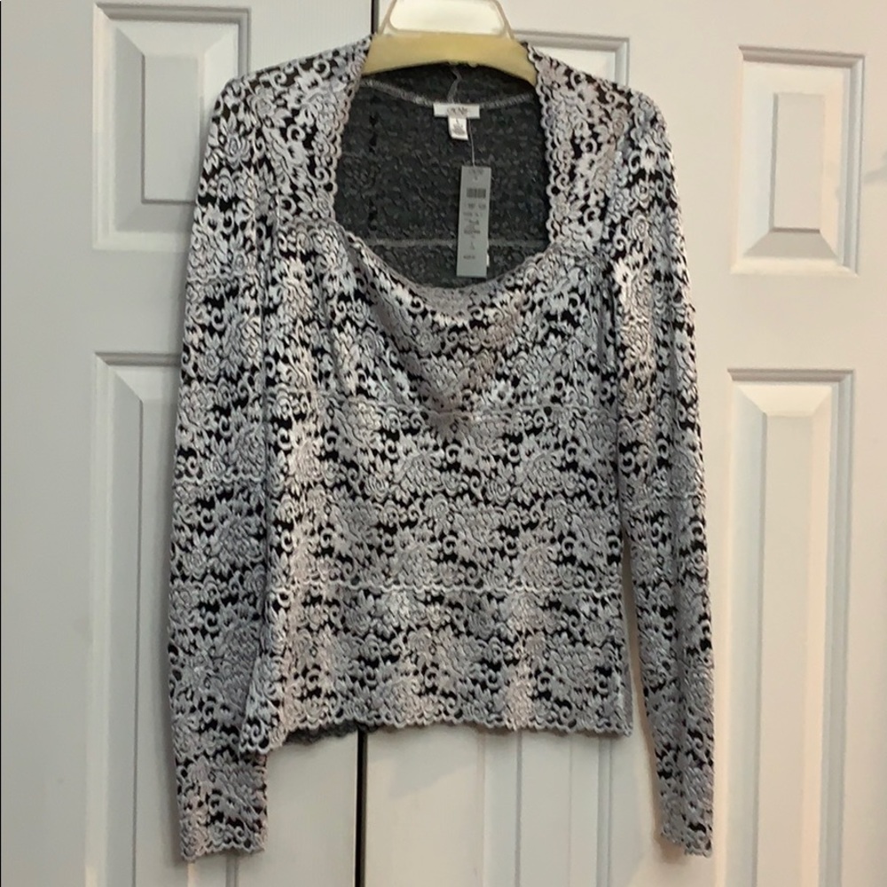 Nwt$128 Cache Gorgeous Stretch Top White&Black - image 1